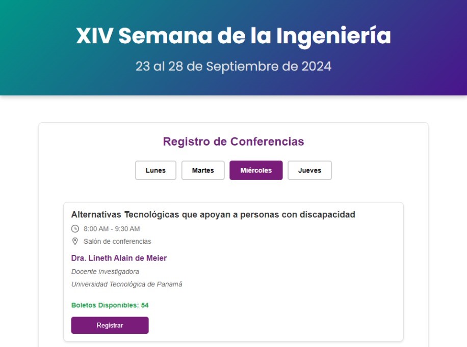 Preview de Registro para Eventos en la UTP